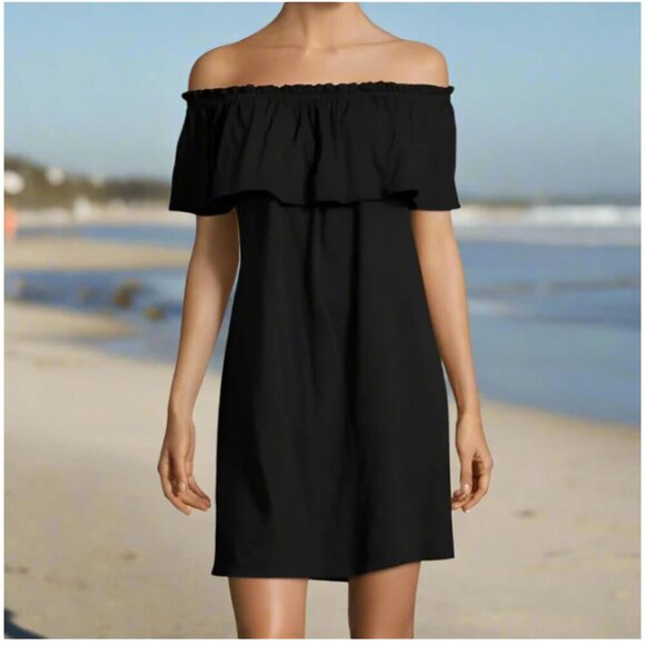 Current/Elliott Dresses & Skirts - Current Elliott Dress Small Black Off Shoulder Mini Ruffled A-line Cotton Jersey